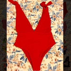 Red one piece swimsuit